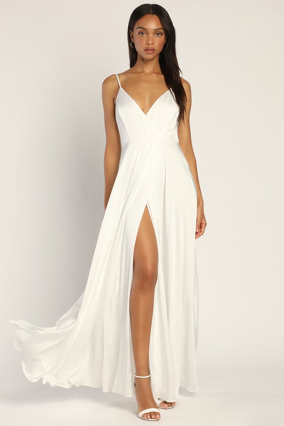 white satin maxi dress